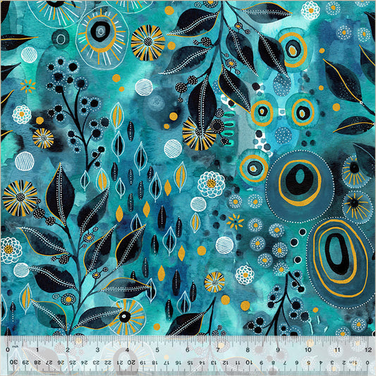 Ebb &amp; Flow – Enchanted, Aqua (Halber Yard Schnitt) Baumwolle von Essoldo Design mit Windham Fabrics