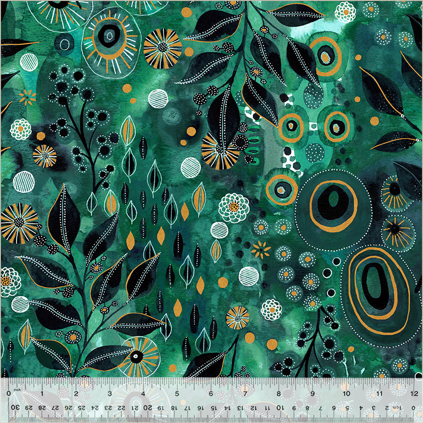 Ebb &amp; Flow – Enchanted, Emerald (Halber Yard Schnitt) Baumwolle von Essoldo Design mit Windham Fabrics