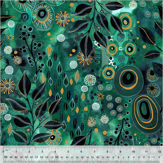 Ebb &amp; Flow – Enchanted, Emerald (Halber Yard Schnitt) Baumwolle von Essoldo Design mit Windham Fabrics