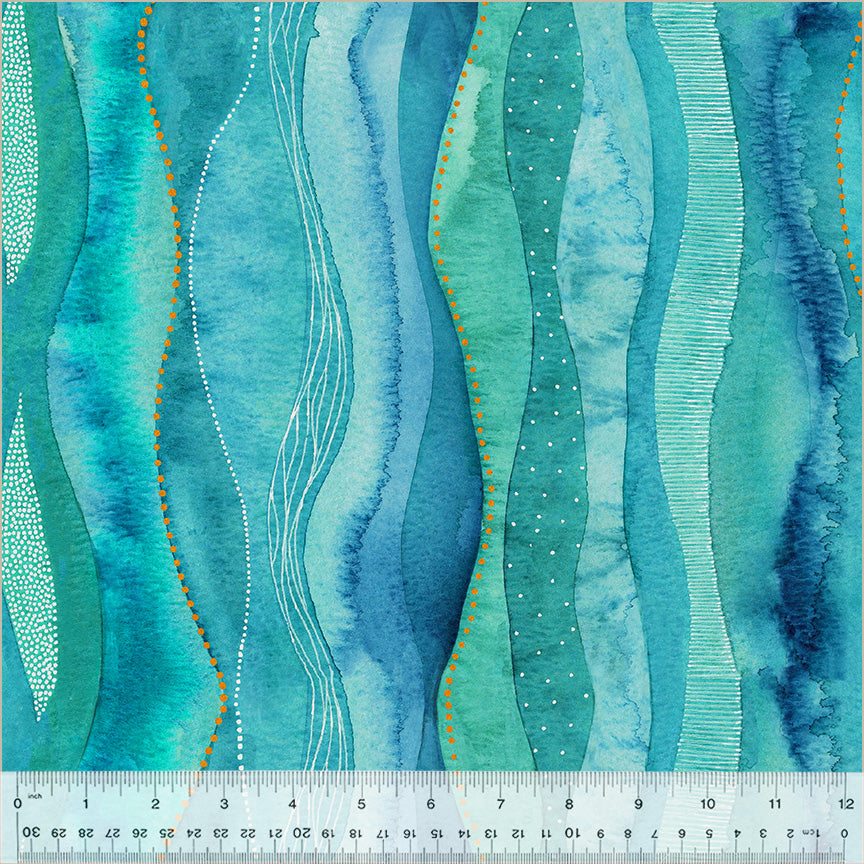 Ebb &amp; Flow – Cascade, Aqua, (Halber Yard Schnitt) Baumwolle von Essoldo Design mit Windham Fabrics