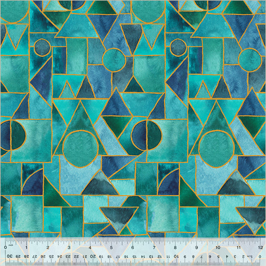 Ebb &amp; Flow – Sea Glass, Aqua, (Halber Yard Schnitt) Baumwolle von Essoldo Design mit Windham Fabrics