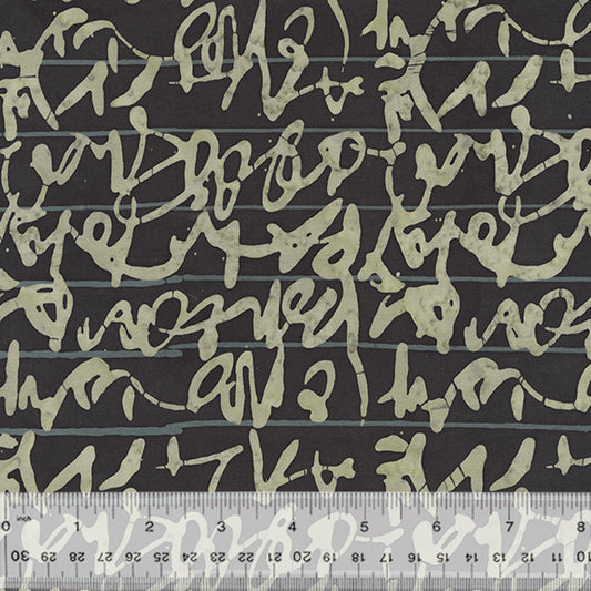 Stenographer's Notebook - Script, Late Night, Batik (Half Yard Cut) from Marcia Derse with Anthology Fabrics