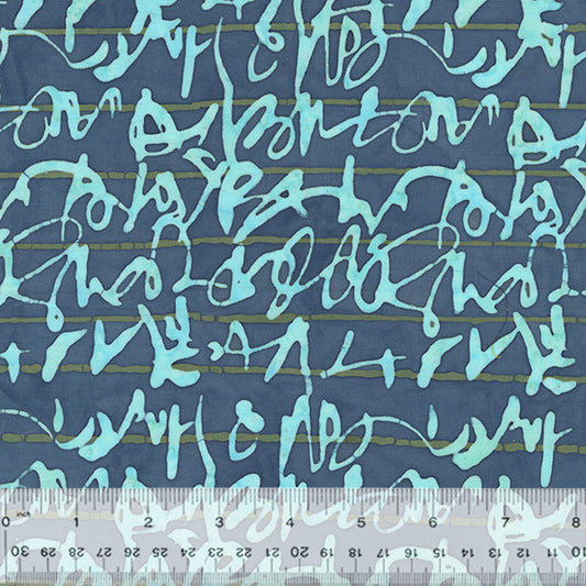 Stenographer's Notebook - Script, Waterfront, Batik (Half Yard Cut) from Marcia Derse with Anthology Fabrics