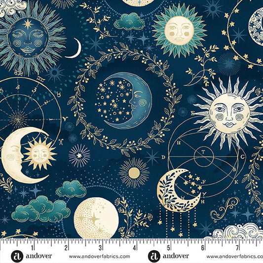 Luna by Makower UK PRE-ORDER SHIPS OCTOBER - Blue Cosmos (Half Yard Cut) with Andover Fabrics