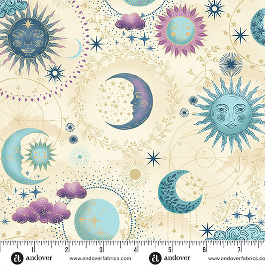 Luna by Makower UK PRE-ORDER SHIPS OCTOBER - Cream Cosmos (Half Yard Cut) with Andover Fabrics