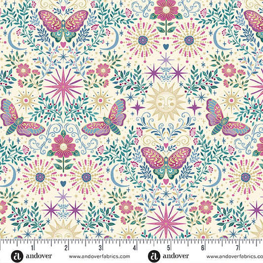 Luna by Makower UK PRE-ORDER SHIPS OCTOBER - Cream Night Garden (Half Yard Cut) with Andover Fabrics