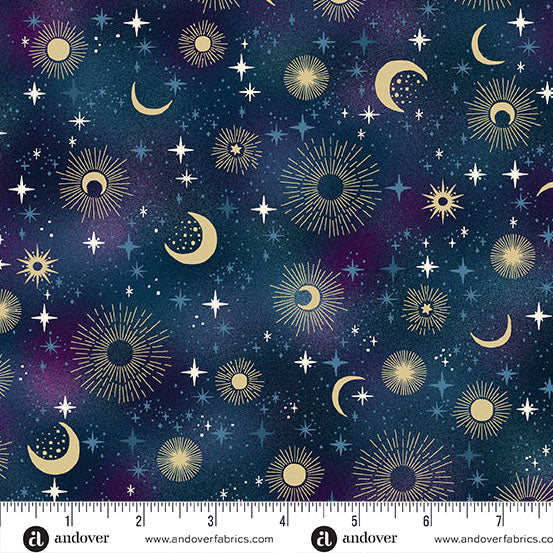 Luna by Makower UK PRE-ORDER SHIPS OCTOBER - Blue Constellation (Half Yard Cut) with Andover Fabrics