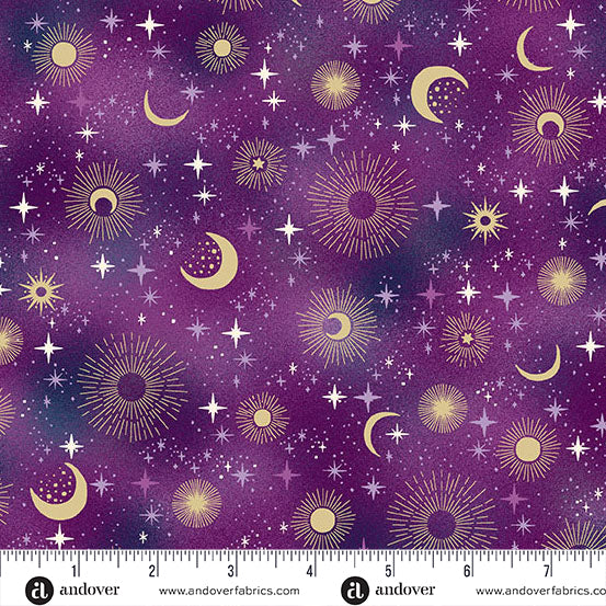 Luna by Makower UK PRE-ORDER SHIPS OCTOBER - Purple Constellation (Half Yard Cut) with Andover Fabrics