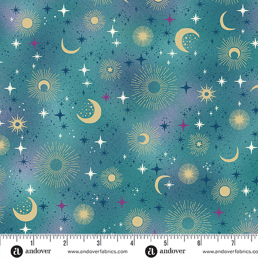 Luna by Makower UK PRE-ORDER SHIPS OCTOBER - Teal Constellation (Half Yard Cut) with Andover Fabrics