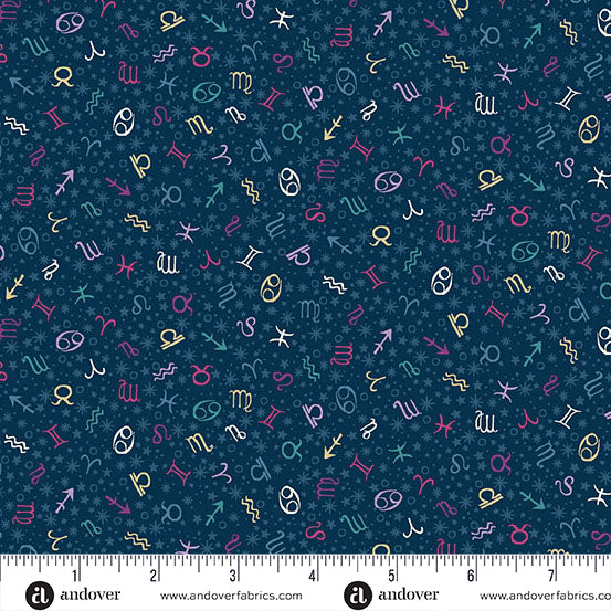 Luna by Makower UK PRE-ORDER SHIPS OCTOBER - Blue Zodiac (Half Yard Cut) with Andover Fabrics