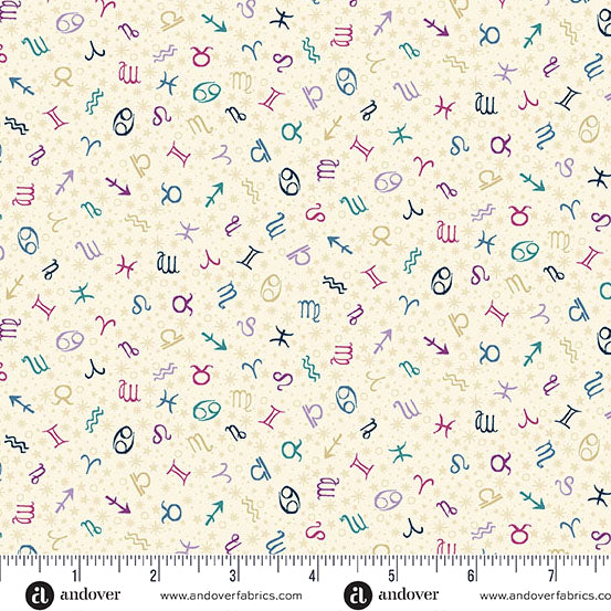 Luna by Makower UK PRE-ORDER SHIPS OCTOBER - Cream Zodiac (Half Yard Cut) with Andover Fabrics