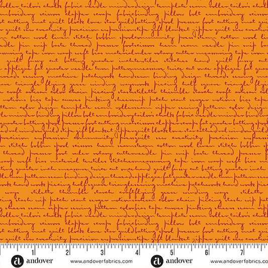 Scrawl - Quilty Words in Tangerine PRE-ORDER SHIPS IN SEPTEMBER (Half Yard Cut) by Giucy Giuce with Andover Fabrics