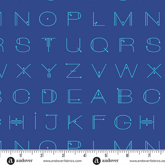 Scrawl - Deco Letters in Electric Blue PRE-ORDER SHIPS IN SEPTEMBER (Half Yard Cut) by Giucy Giuce with Andover Fabrics