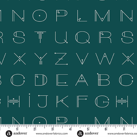 Scrawl - Deco Letters in Deep Teal PRE-ORDER SHIPS IN SEPTEMBER (Half Yard Cut) by Giucy Giuce with Andover Fabrics