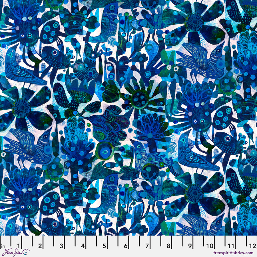 L'Heure Bleue - Blue Birds - Ultramarine PRE-ORDER SHIPS JANUARY 2025 by Este MacLeod with Free Spirit Fabrics