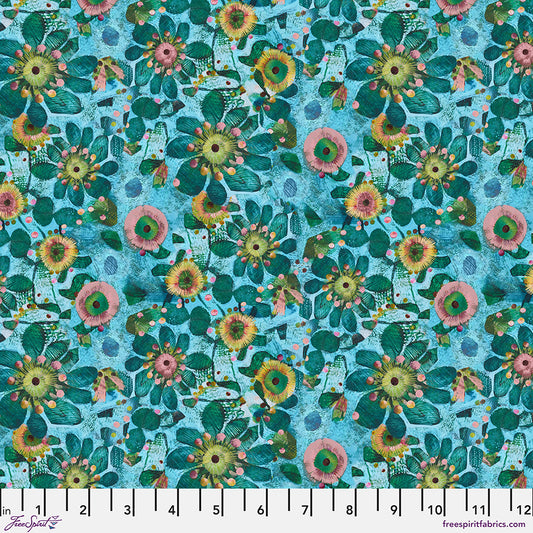 L'Heure Bleue - Fleur - Turquoise PRE-ORDER SHIPS JANUARY 2025 by Este MacLeod with Free Spirit Fabrics