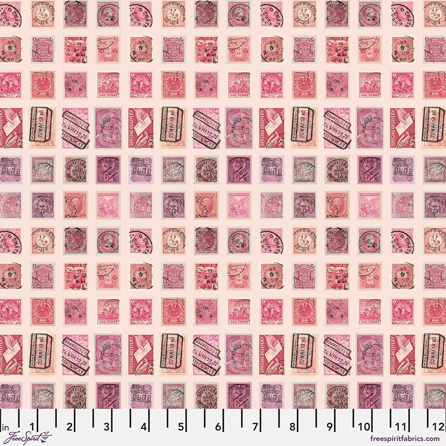 Eclectic Elements Palette Pink - Pink Stamps PRE-ORDER SHIPS IN OCTOBER (Half Yard Cut) by Tim Holtz with Free Spirit Fabrics