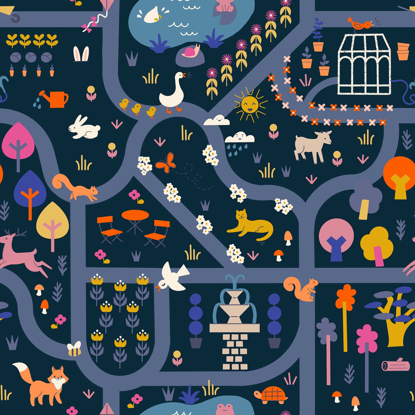 Woodland Park Fabric - Garden Map - Teal Navy PRE-ORDER SHIPS IN JANUARY (Half Yard Cut) by Rashida Coleman Hale with Ruby Star Society