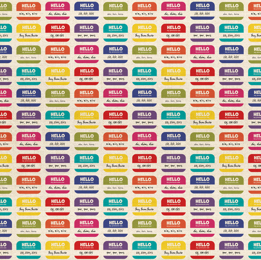 Pronoun Badges Rainbow Canvas Fabric (Half Yard Cut) - Love is Love Pride Fabrics - Mx Domestic