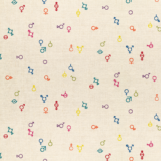 Love is Love Pride Fabrics - Gender Symbols Rainbow Canvas Fabric (Half Yard Cut) Mx Domestic (