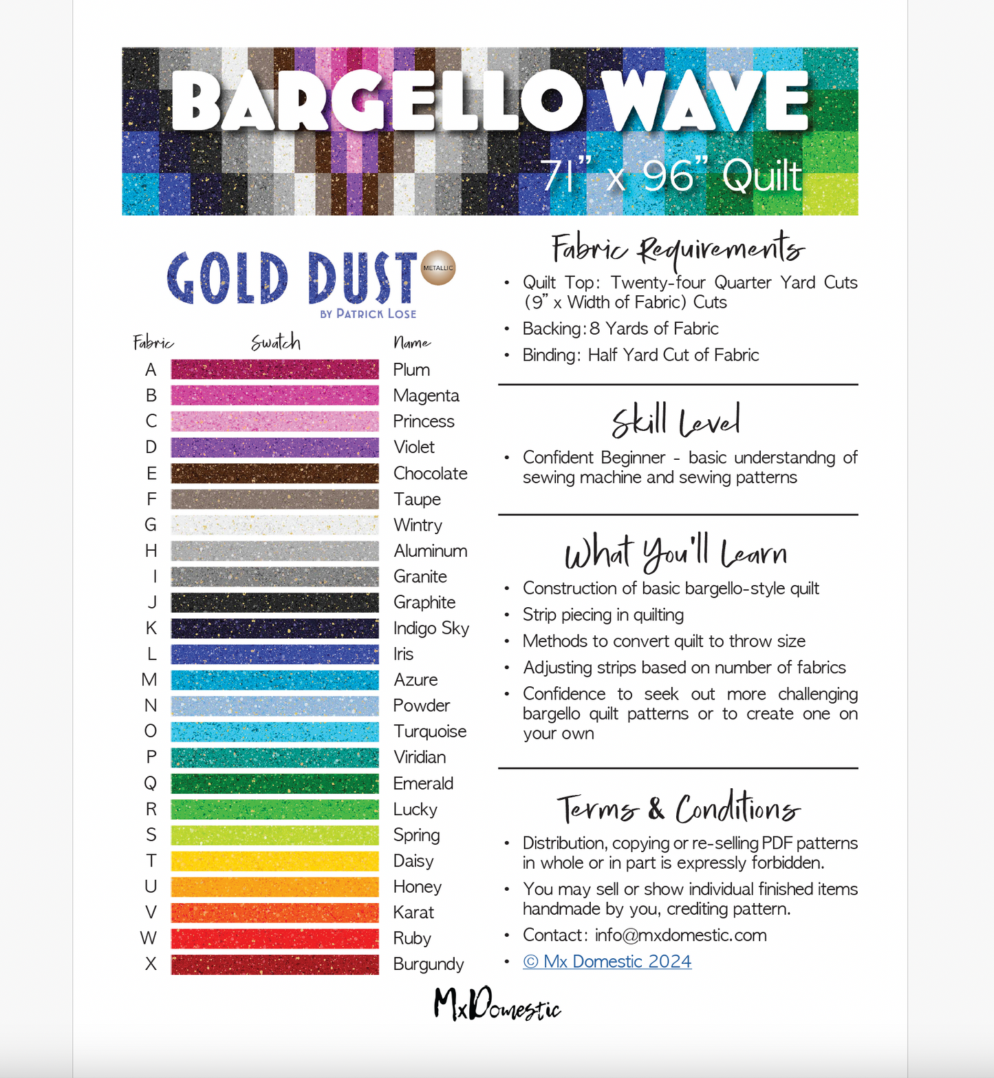 Bargello Wave Quilt Pattern - 71" x 96" Quilt Top - by Mx Domestic