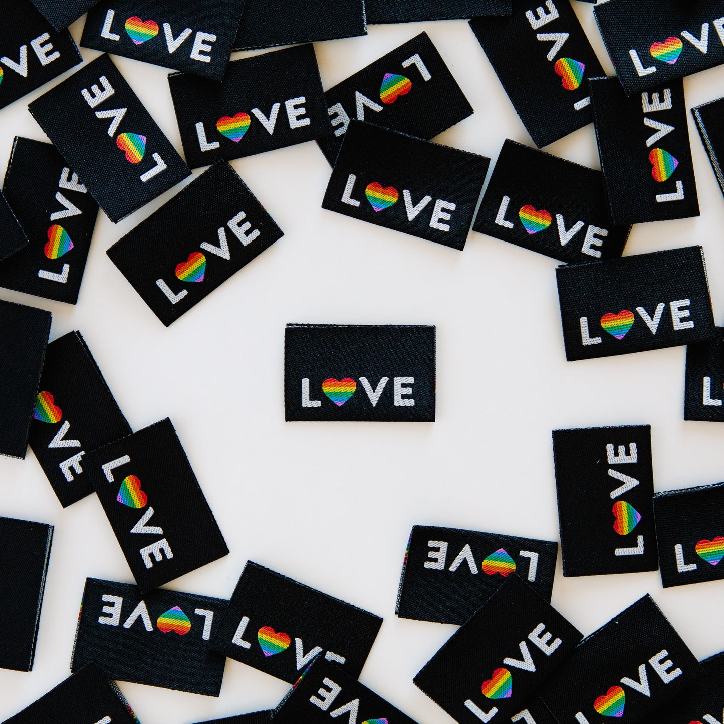 Sarah Hearts Love Pride Woven Labels for Sewing & Quilting Projects