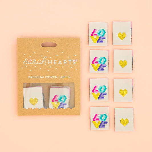 Sarah Hearts Love Quilt Woven Labels for Sewing & Quilting Projects