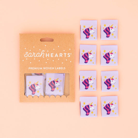 Sarah Hearts Unicorn Woven Labels for Sewing & Quilting Projects