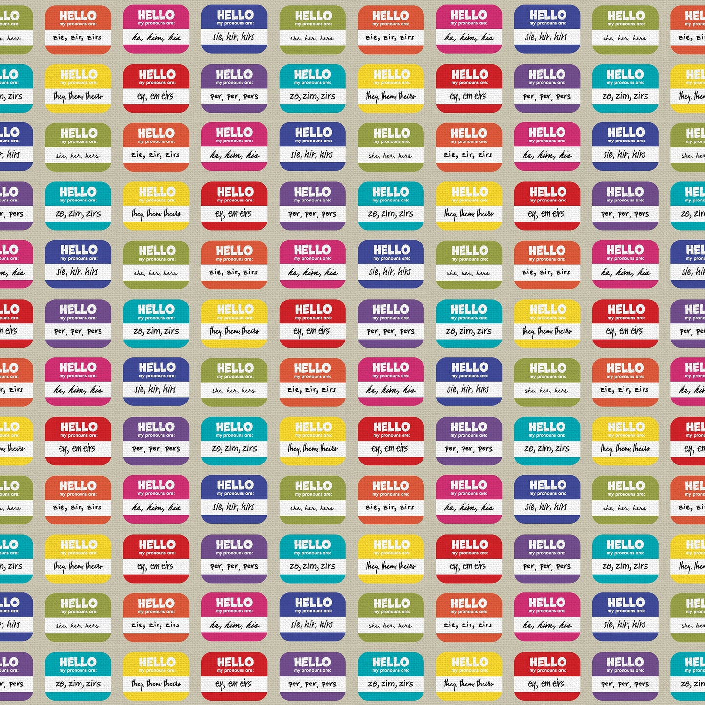 Pronoun Badges Rainbow (Half Yard Cut) - Love is Love Pride Fabrics - Mx Domestic