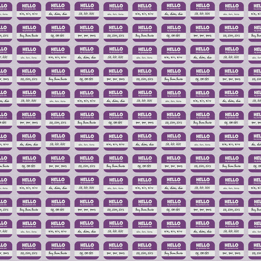 Pronoun Badges Purple (Half yard cut) - Love is Love Pride Fabrics - Mx Domestic