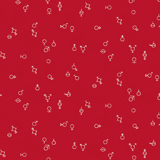 Gender Symbols Red (Half yard cut) - Love is Love Pride Fabrics - Mx Domestic